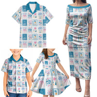 Hawaii Coastal Summer Postcard Family Matching Puletasi and Hawaiian Shirt