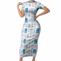Hawaii Coastal Summer Postcard Short Sleeve Bodycon Dress