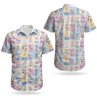 Aloha Summer Posters Grunge Textures Couples Matching Off The Shoulder Long Sleeve Dress and Hawaiian Shirt