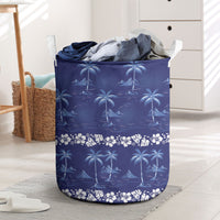 Blue Hawaii Palm Tree Hibiscus Laundry Basket Fantasy Summer Vibe