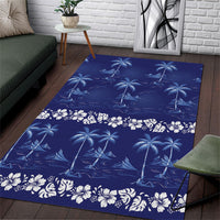 Blue Hawaii Palm Tree Hibiscus Area Rug Fantasy Summer Vibe