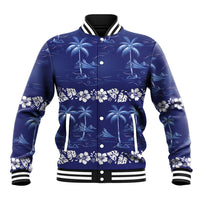 Blue Hawaii Palm Tree Hibiscus Baseball Jacket Fantasy Summer Vibe