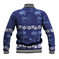 Blue Hawaii Palm Tree Hibiscus Baseball Jacket Fantasy Summer Vibe