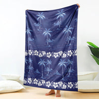 Blue Hawaii Palm Tree Hibiscus Blanket Fantasy Summer Vibe