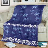 Blue Hawaii Palm Tree Hibiscus Blanket Fantasy Summer Vibe