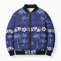 Blue Hawaii Palm Tree Hibiscus Bomber Puffer Jacket Fantasy Summer Vibe