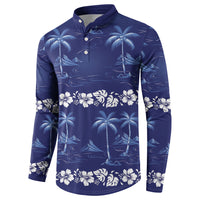 Blue Hawaii Palm Tree Hibiscus Button Sweatshirt Fantasy Summer Vibe