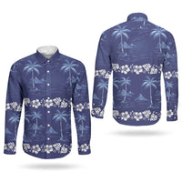 Blue Hawaii Palm Tree Hibiscus Couples Matching Summer Maxi Dress and Long Sleeve Button Shirt Fantasy Summer Vibe