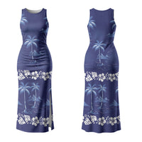 Blue Hawaii Palm Tree Hibiscus Couples Matching Tank Maxi Dress and Hawaiian Shirt Fantasy Summer Vibe