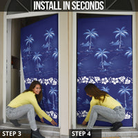 Blue Hawaii Palm Tree Hibiscus Door Cover Fantasy Summer Vibe