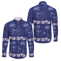 Blue Hawaii Palm Tree Hibiscus Family Matching Short Sleeve Bodycon Dress and Hawaiian Shirt Fantasy Summer Vibe