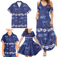 Blue Hawaii Palm Tree Hibiscus Family Matching Summer Maxi Dress and Hawaiian Shirt Fantasy Summer Vibe