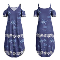 Blue Hawaii Palm Tree Hibiscus Family Matching Summer Maxi Dress and Hawaiian Shirt Fantasy Summer Vibe