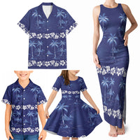 Blue Hawaii Palm Tree Hibiscus Family Matching Tank Maxi Dress and Hawaiian Shirt Fantasy Summer Vibe