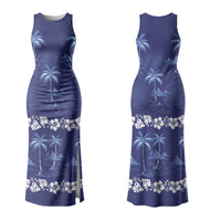 Blue Hawaii Palm Tree Hibiscus Family Matching Tank Maxi Dress and Hawaiian Shirt Fantasy Summer Vibe