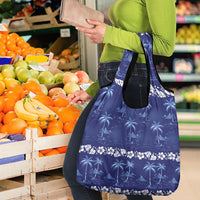 Blue Hawaii Palm Tree Hibiscus Grocery Bag Fantasy Summer Vibe
