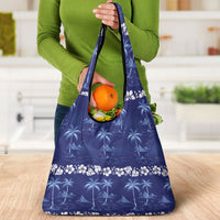 Blue Hawaii Palm Tree Hibiscus Grocery Bag Fantasy Summer Vibe
