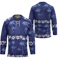 Blue Hawaii Palm Tree Hibiscus Hockey Jersey Fantasy Summer Vibe