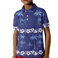 Blue Hawaii Palm Tree Hibiscus Kid Polo Shirt Fantasy Summer Vibe