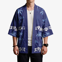 Blue Hawaii Palm Tree Hibiscus Kimono Fantasy Summer Vibe