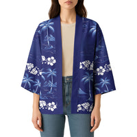 Blue Hawaii Palm Tree Hibiscus Kimono Fantasy Summer Vibe