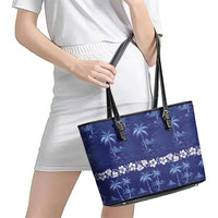 Blue Hawaii Palm Tree Hibiscus Leather Tote Bag Fantasy Summer Vibe