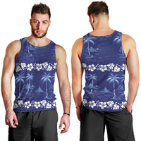 Blue Hawaii Palm Tree Hibiscus Men Tank Top Fantasy Summer Vibe