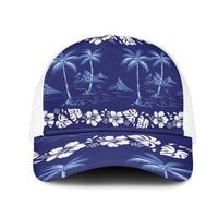 Blue Hawaii Palm Tree Hibiscus Mesh Trucker Cap Fantasy Summer Vibe
