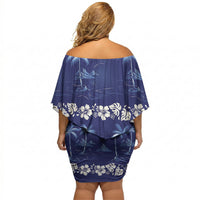 Blue Hawaii Palm Tree Hibiscus Off Shoulder Short Dress Fantasy Summer Vibe