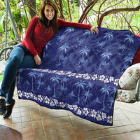 Blue Hawaii Palm Tree Hibiscus Quilt Fantasy Summer Vibe