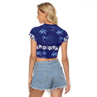 Blue Hawaii Palm Tree Hibiscus Raglan Cropped T Shirt Fantasy Summer Vibe