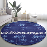 Blue Hawaii Palm Tree Hibiscus Round Carpet Fantasy Summer Vibe