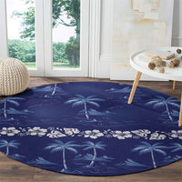Blue Hawaii Palm Tree Hibiscus Round Carpet Fantasy Summer Vibe