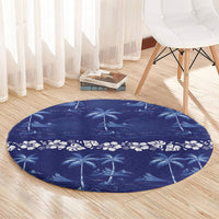 Blue Hawaii Palm Tree Hibiscus Round Carpet Fantasy Summer Vibe