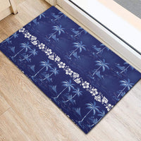 Blue Hawaii Palm Tree Hibiscus Rubber Doormat Fantasy Summer Vibe