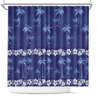 Blue Hawaii Palm Tree Hibiscus Shower Curtain Fantasy Summer Vibe