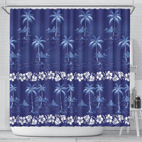 Blue Hawaii Palm Tree Hibiscus Shower Curtain Fantasy Summer Vibe