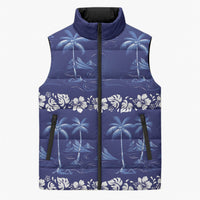 Blue Hawaii Palm Tree Hibiscus Sleeveless Puffer Jacket Fantasy Summer Vibe