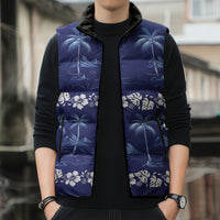Blue Hawaii Palm Tree Hibiscus Sleeveless Puffer Jacket Fantasy Summer Vibe
