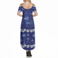 Blue Hawaii Palm Tree Hibiscus Summer Maxi Dress Fantasy Summer Vibe