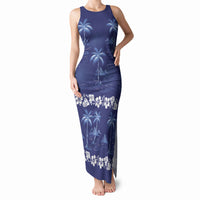 Blue Hawaii Palm Tree Hibiscus Tank Maxi Dress Fantasy Summer Vibe