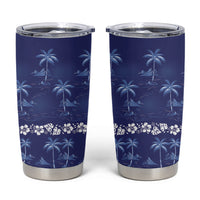 Blue Hawaii Palm Tree Hibiscus Tumbler Cup Fantasy Summer Vibe