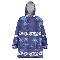 Blue Hawaii Palm Tree Hibiscus Wearable Blanket Hoodie Fantasy Summer Vibe