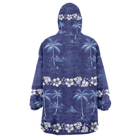 Blue Hawaii Palm Tree Hibiscus Wearable Blanket Hoodie Fantasy Summer Vibe