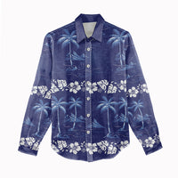 Blue Hawaii Palm Tree Hibiscus Women Casual Shirt Fantasy Summer Vibe