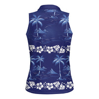 Blue Hawaii Palm Tree Hibiscus Women Sleeveless Polo Shirt Fantasy Summer Vibe