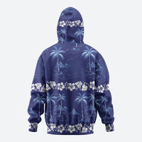 Blue Hawaii Palm Tree Hibiscus Zip Hoodie Fantasy Summer Vibe