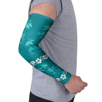 Cyan Hawaii Palm Tree Hibiscus Arm Sleeves Fantasy Summer Vibe
