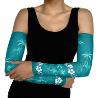 Cyan Hawaii Palm Tree Hibiscus Arm Sleeves Fantasy Summer Vibe