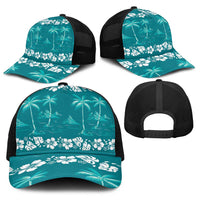 Cyan Hawaii Palm Tree Hibiscus Baseball Net Cap Fantasy Summer Vibe